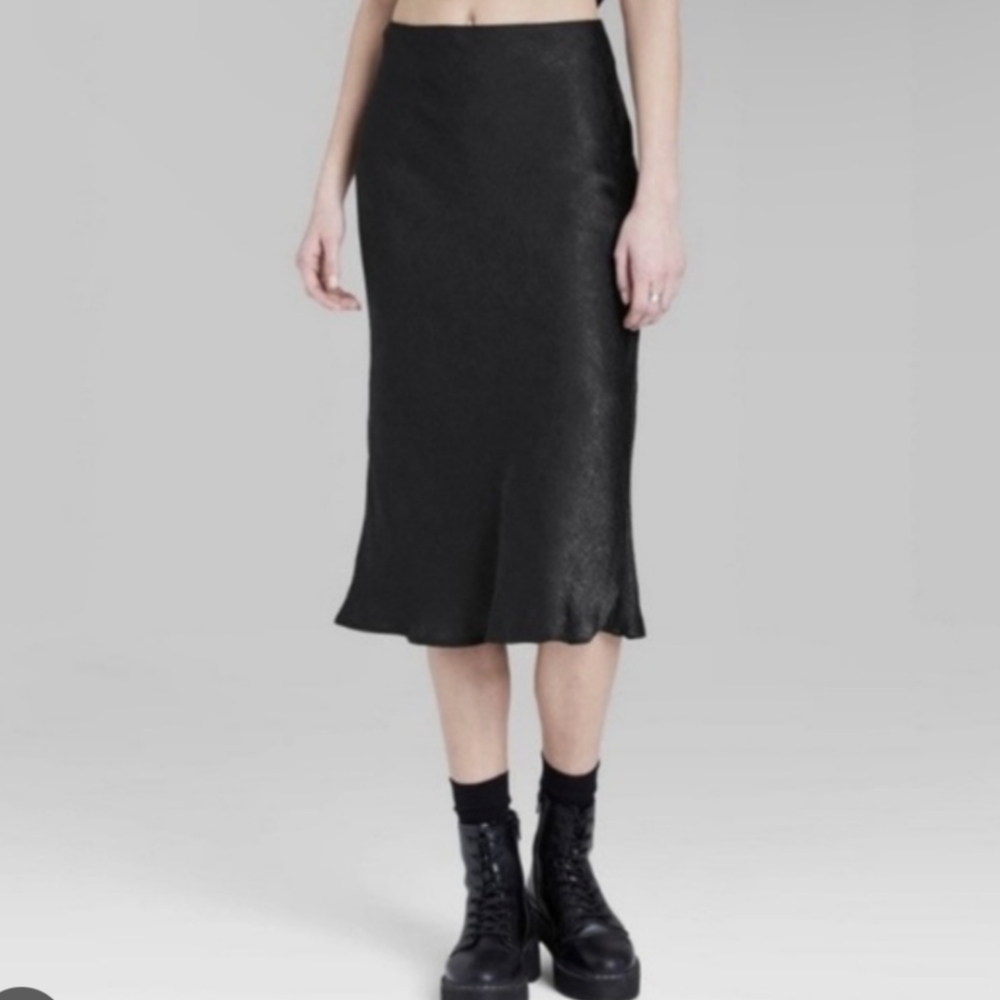 Black satin slip skirt midi length
